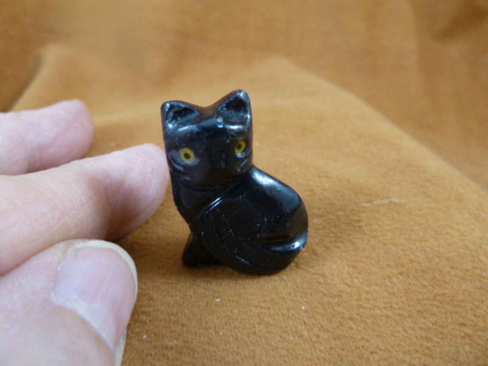 (Y-CAT-154) little BLACK ONYX KITTY baby kitten CAT stone figurine I Lov... - $11.29