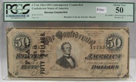 1864 $50 CT-66 Confederate Civil War Counterfeit Banknote w Advertisement PC-188 - £2,220.53 GBP