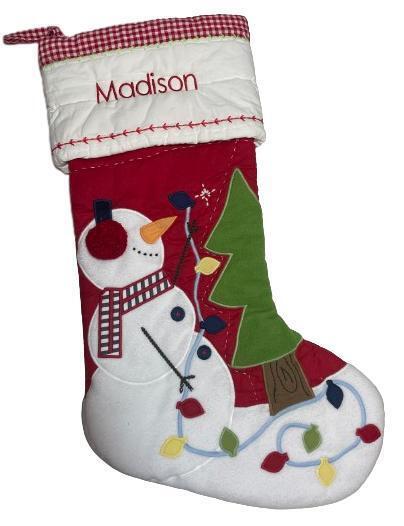 Primary image for Pottery Barn Kids Quilted Snowman w/Tree Christmas Stocking Monogrammed MADISON