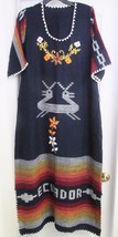 Ecuador Woven Knit Dress Folk Native Aztec Embroidery Design Maxi Blue No Size - £36.04 GBP