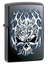 Zippo Lighter - Flaming Chrome Skull Black Ice - ZCI003622 - $36.95