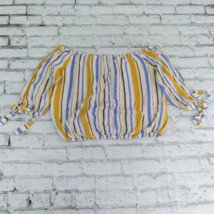 Zenobia Blouse Womens 1XL Blue Yellow Striped Off The Shoulder 3/4 Tie Sleeve - £14.94 GBP