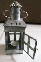 TIN AND GLASS VINTAGE LOOK LANTERN CANDLE HOLDER 8&quot;x 2.75&quot; MADE IN INDIA - £19.06 GBP