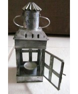 TIN AND GLASS VINTAGE LOOK LANTERN CANDLE HOLDER 8&quot;x 2.75&quot; MADE IN INDIA - £18.73 GBP