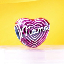 925 Sterling Silver Radiating Love Mama Heart Charm Bead - $15.99