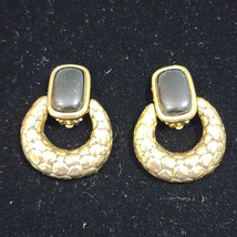 Vtg GIVENCHY Gold Toned Cobblestone &amp; Black Door Knocker Dangle Clip-On ... - $88.59 CAD