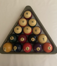 1950s vintage eight-ball pool set with wooden rack - $75.00