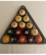 1950s vintage eight-ball pool set with wooden rack - €64,20 EUR