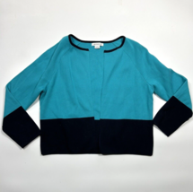 Liz Claiborne Sweater Cardigan Blue Black Color Block Open Front Size Large - $20.56