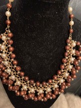 Vintage Copper &amp; White Faux Pearl Necklace on Gold Tone Chain - £13.20 GBP