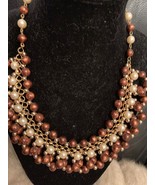 Vintage Copper &amp; White Faux Pearl Necklace on Gold Tone Chain - £13.24 GBP
