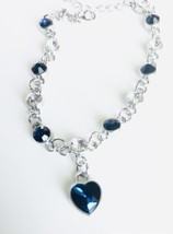 Blue Crystal Heart Bracelet Silver Glam Bling Adjustable New Y2K  - £12.26 GBP