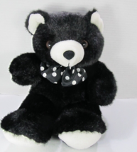 Stichler Sitting BlackTeddy Bear W/ Black Polka Dot Bow Tie Plush 12&quot; - £8.52 GBP