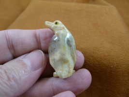Y-PEN-8) little tan gray PENGUIN carving SOAPSTONE PERU FIGURINE stone s... - $8.59