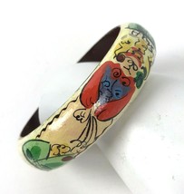 Vtg Wood Hand Painted Bangle Bracelet Artisan Signed Ethnic Folk Boho Statement - £23.64 GBP