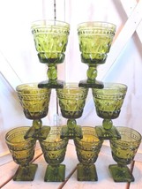 Vtg. Set of 9 Indiana Glass Avocado Green Colony Park Lane Footed Cordials 4.5&quot; - £38.99 GBP