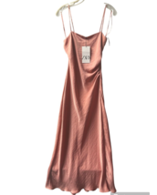 Zara strappy dress salmon side Ruched long  Size XS - £46.14 GBP