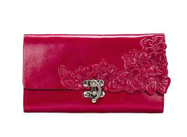Patricia Nash Tooled Roses Teresa Tri-Fold Leather Wallet Dark Magenta NWT $119 - £58.23 GBP