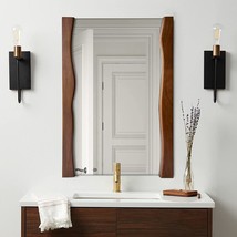 Irregular Rectangle Wood Wall Mirror With Live Edge Wood Frame, Asymmetrical 20  - £85.06 GBP