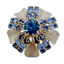 Cornflower Blue Rhinestones Floral Brooch Silver Costume Jewelry Pin AB ... - $89.09