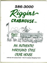 Riggins Crabhouse Menu Maryland Style Lantana Florida 1990s - £14.16 GBP