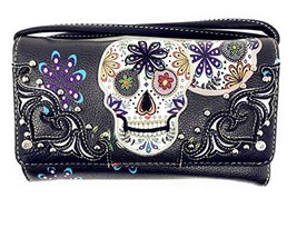 Texas West Western Rhinestone Flora Sugar Skull Crossbody Small Pouch Wa... - $26.99