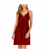 Sleep wear Soft Cotton &amp; Modal Night Slip Dress Baby Doll S-M-L-XL-XXL Red - $19.99