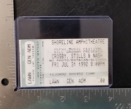CROSBY, STILLS &amp; NASH -  JULY 31, 1992 CONCERT TICKET STUB - $186.40 MXN