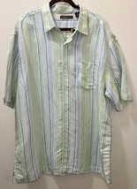 Cubavera Mens Button Up Shirt Size XXL Blue Tan Pastels Stripe Linen Ble... - £13.16 GBP