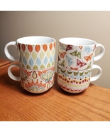 Pier One stackable Coffee Mugs, set of 4, butterfly paisley leaves geome... - £15.73 GBP
