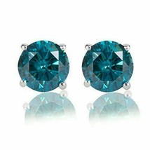 2.00 CT Simulated  Sapphire  Diamond 14K White Gold Plated Silver Stud Earrings - £62.29 GBP