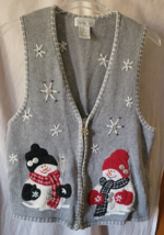 Women&#39;s Mandal Bay Zip-Up Vest Size XL Snowmen Snowflakes Gray Holiday F... - $29.99
