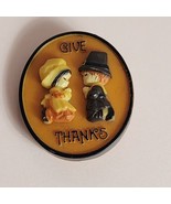 Vintage &quot;Give Thanks&quot; Praying Pilgrims Thanksgiving Holiday Pin 1 1/2&quot; H... - £5.43 GBP