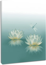 HVEST Dragonfly with Water Lily Flowers Canvas Wall Zen Spa Picture Printed Artw - £20.71 GBP