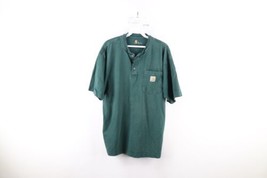 Vintage Carhartt Mens Medium Faded Spell Out Pocket Henley T-Shirt Green Cotton - £27.22 GBP