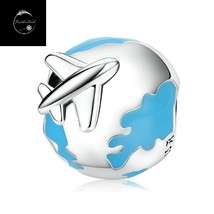 World Plane Travel Holiday Bead Charm For Bracelets Genuine Sterling Silver 925 - £15.81 GBP