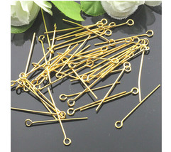 200pcs 38mm Gold Plated Eye Pins Jewellery Beads Findings Craft Head Pins DIY - £7.22 GBP
