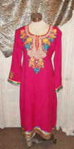 Pink Vintage Indian Tunic top.calf length,side splits,embroidered yellow... - $67.08 CAD
