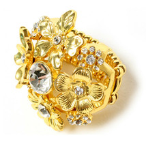 Amrita Singh Gold Crystal Flower Cluster Stretch Cocktail Ring RC 49 NWT - £15.40 GBP