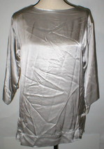New Womens Designer Josie Natori Silk Blouse Top S NWT Silver Long Sleeves NWT  - £350.57 GBP