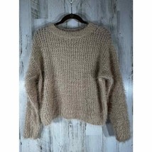 Lou &amp; Grey Cropped Sweater Tan Size XS Fuzzy Eyelash Cozy Soft - £16.27 GBP