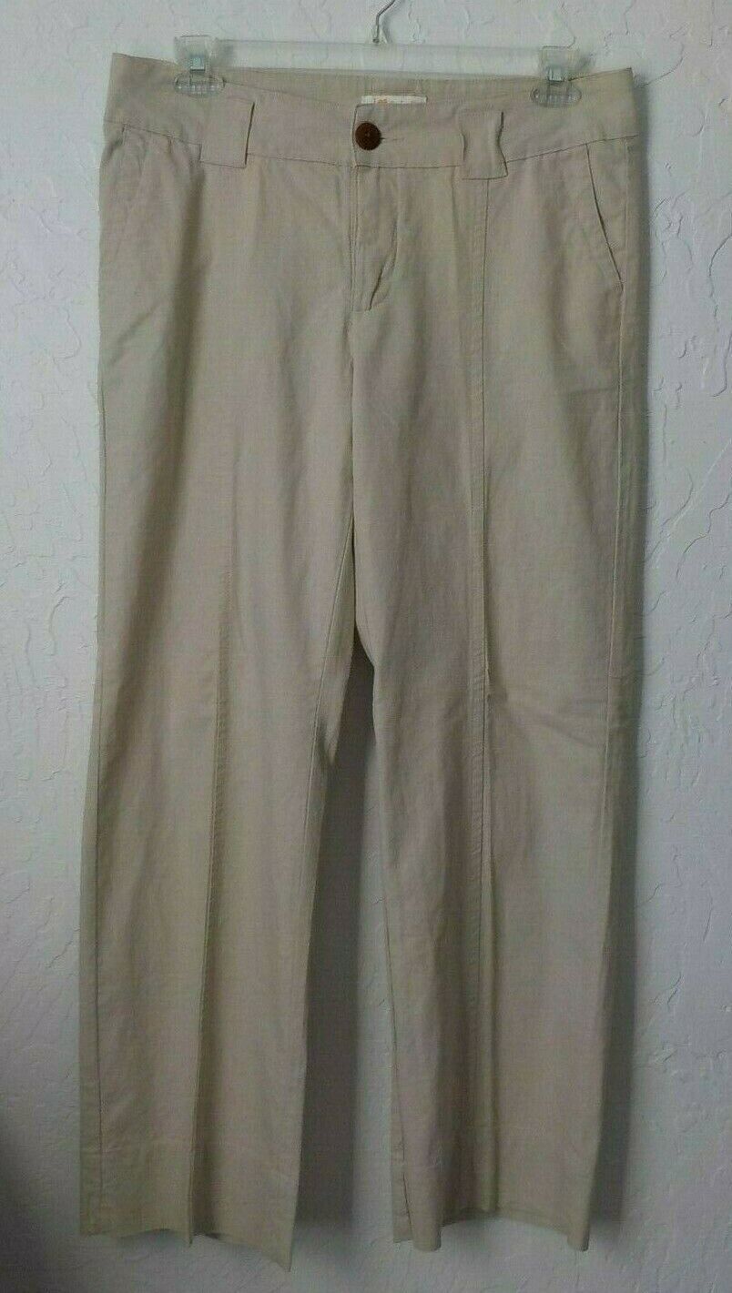 Primary image for Lee One True Fit Beige Linen Pants Women size Medium Straight Leg Pockets Zip Up