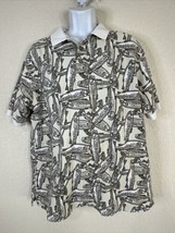 Cabela&#39;s Men Size L Beige Fish All Over Print Polo Shirt Short Sleeve - $11.22