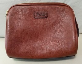 Men&#39;s Women&#39;s Polo Cosmetic Bag Brown Tan Leather Vintage FF - $21.99