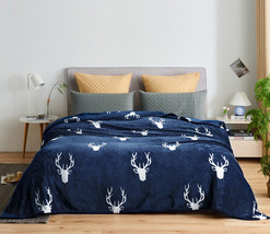 Blue Deer Queen Flannel Fleece Blanket All Season Bed/Couch/Car - £48.17 GBP