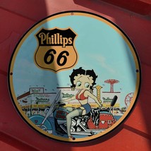 Vintage Phillips 66 Motor Engine Fuel &#39;&#39;Betty Boop&#39;&#39; Porcelain Gas &amp; Oil Sign - $125.00