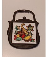 Cast Iron Trivet Tea Kettle Shape Ceramic Tile Hot Plate Fruit Pattern Japan - $22,187.90 MXN