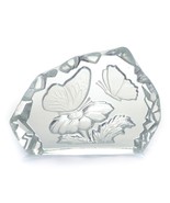 Clear Etched Slab Art Glass Butterflies Decorative Paperweight 7&quot; Vintage - $21.75