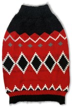 Walmart Brand Dog Sweater Argyle MEDIUM Red &amp; Black Fuzzy New - £9.13 GBP