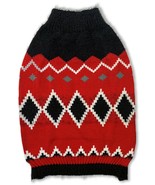 Walmart Brand Dog Sweater Argyle MEDIUM Red &amp; Black Fuzzy New - £9.15 GBP